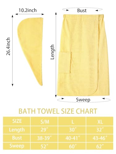 Image of Air Curvey Soft Wrap Towel for Women Lightweight Spa Body Wrap Shower Wrap Robe Adjustable Closure Bathrobe with Pocket Yellow S /M