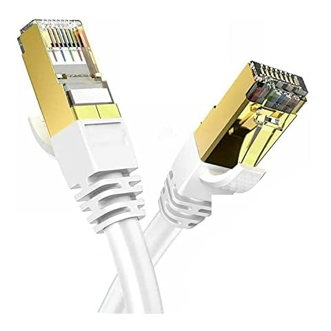 CAT-8 Faster Ethernet Network Cable LAN Cable High Speed 40Gbps 2000Mhz SFTP LAN Wires Internet Patch Cable With RJ45 Gold Plated Connector for Switches Routers, Modems & Camera (White, 1 m) Cover