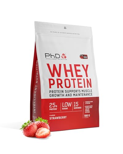 PhD Nutrition Whey Pulver 500g Erdbeere - Eiweißpulver mit 25g Eiweiß pro Portion, Informed Protein, Angereichert mit gut verträglichen Kulturen
