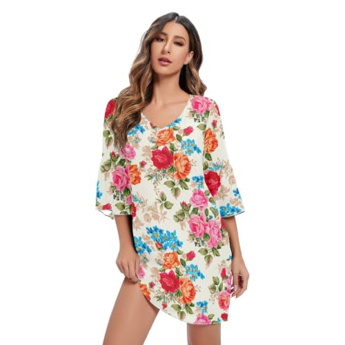 Robe d'été courte imprimée avec motif de roses florales pour femmes