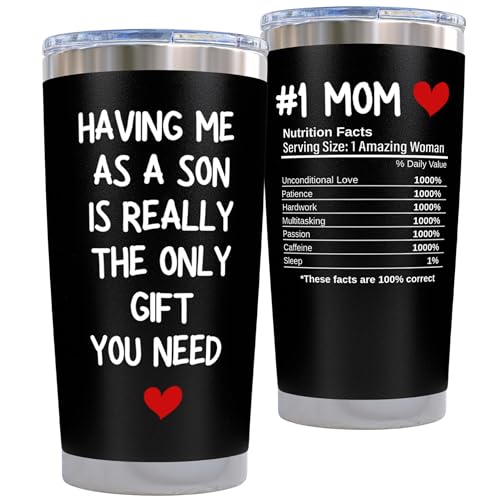 KLUBI Mom Birthday Gift from Son - Having Me As a Son Is the Only Gift You Need 20oz Black Tumbler Mug - Funny Birthday Gifts for Mom from Son Cool Mom Gifts Mother Present Mothers Day Gift