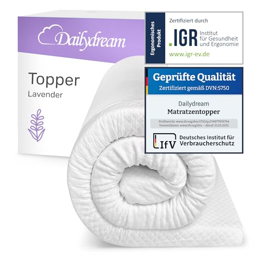Dailydream Topper viscoelástico para colchón de 90x190, Grosor 5cm, Sobrecolchón Memory Foam, Edition Lavendel, Model M, Cubrecolchón de Espuma, Espuma viscoelástica, Espuma Memoria, Topper Sofa