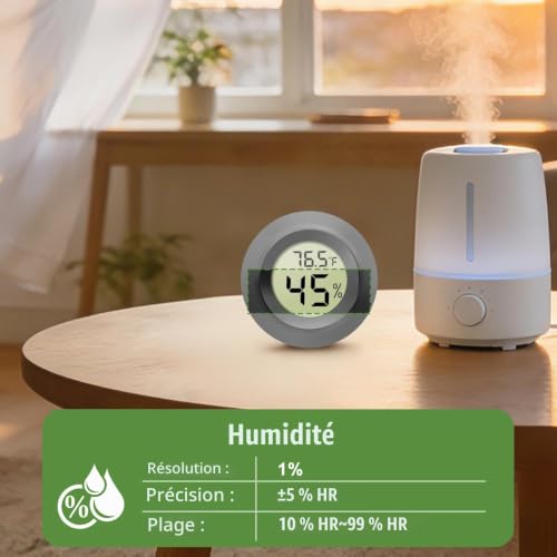 EEEKit Paquet de 2 Hygromètre Thermomètre LCD Numérique, Appareil de Mesure d'Humidité Intérieur Extérieur pour Greenhouse Basement, Noir Rond – vue 3