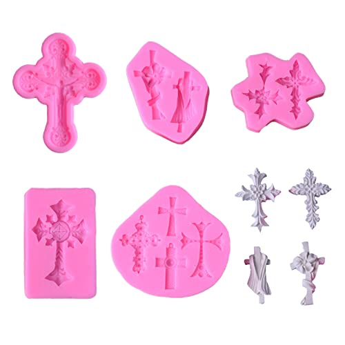 5 Stücke Kreuzform Kuchen Fondant Form, Kreuzbackform in Blumenform, Kreuzfondant Schokoladenform, für in Kuchen, Brot, Mousse, Gelees, Fertiggerichten, Pralinen(Rosa) Cover