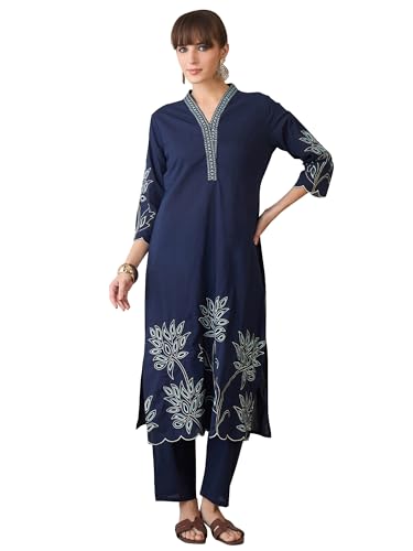 Image of INDO ERA Women's Cotton Ethnic Co-Ord Set | Kurta Pant Set | Stylish Cotton Suit Set for Women,9782 | Co Ord Set For Women Stylish |