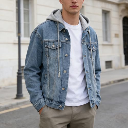 Chaqueta de mezclilla para hombre con capucha casual miniatura 6
