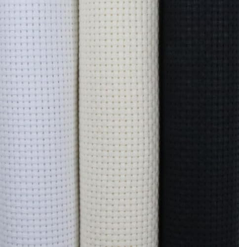 Image of KCS 3 pc of 15 inch x 18 inch(38cmx45cm) 11 Count Cross Stitch Cotton Aida Cloth Needlework Rolled Fabric Box,11CT,White+Antique White+Black