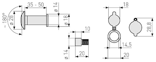 ABUS 2203 Gold Türspion mit Sichtschutz Weitwinkel 180° - Bohrloch Ø 14mm, Spion für 35-106mm Türen - Robuste Echtglaslinse