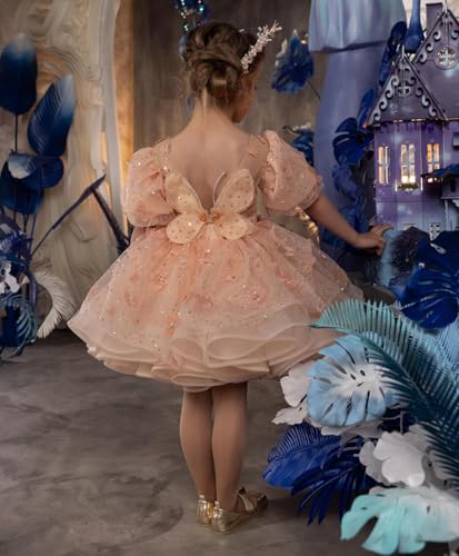 MASRAXO Flower Girl Dress Tulle - 3D Butterfly Appliques Flower Girl Dresses Ruffle Girls Ball Gown3