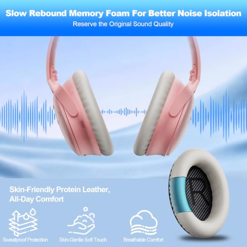 Almohadillas de reemplazo OOL para auriculares Bose QuietComfort 35 (QC35) y QuietComfort 35 II (QC35 ii), cojines para orejas con cuero más suave, espuma aislante de ruido y grosor adicional (blanco) miniatura 5