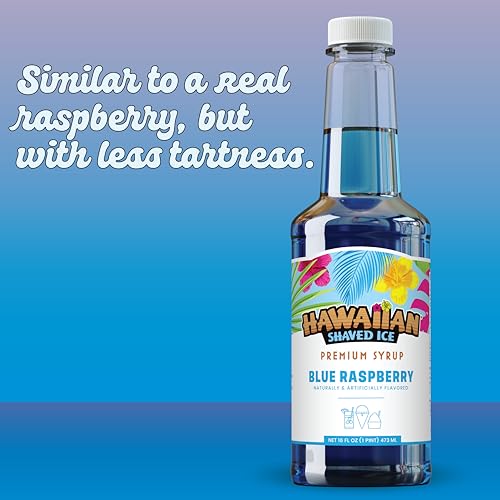 Hawaiian Shaved Ice Blue Raspberry Syrup - Made Nut Soy Dairy Free in the USA - Flavor Fluffy Shaved & Crunchy Snow Cone - Shelf Stable After Opening - Makes 8 Servings - 16 ounces - Thumbnail 3
