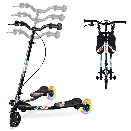AODI Swing Scooter for Kids, 3 Wheels Foldable Wiggle Scooter Push Drifting with Adjustable & 2 Rear LED Wheels Kicks Scooter for Boys and Girls Ages 3-8