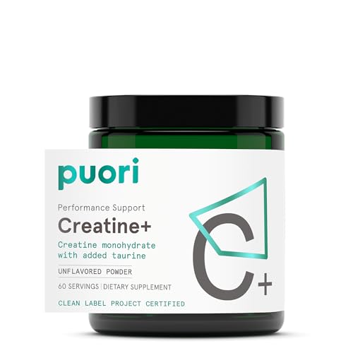 Puori Creatine Monohydrate Powder with Taurine - Unflavored Creatine Powder Pre-Workout Supplement for Men & Women - Muscle Builder Enhanced Workout Performance & Strength Building - 60 Servings