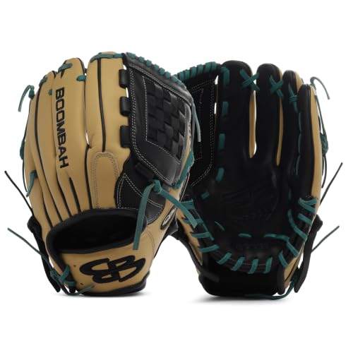 Boombah Softball Fielding Glove-B7 B-Web Black/Blonde Tan/Peacock - Size RHT-12.5