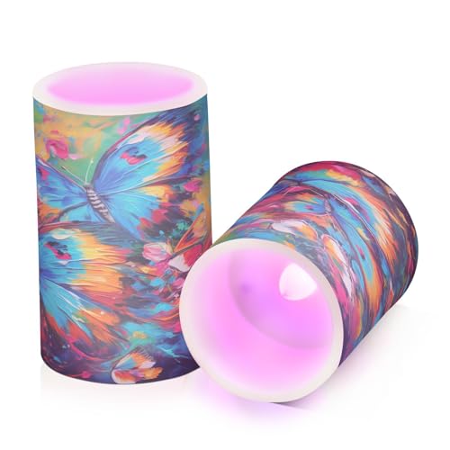 ALAZA Butterflies (22) Flickering Flameless Candles Battery Operated with Remote Timer,Tea Light Candles LED Pillar Votive Candles Set of 2 for Outdoor Indoor Decorations