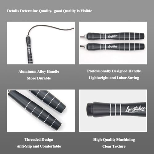 LANGETUKEE Speed Jump Rope - Professional Aluminum Alloy Skipping Rope with 360° Bearings - Adjustable 4mm Steel Cable for Double Unders, Boxing, MMA, HIIT & Cardio Training - Anti-Slip Grip - Image 4