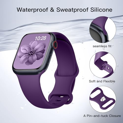 Image of Sport Silicone Band Compatible with Apple Watch Bands 40mm 38mm 41mm 44mm 45mm 42mm 49mm Women Men,Soft Wristband Waterproof Replacement Sport Strap for iWatch Bands Series 9 8 7 6 5 4 3 2 1 SE Ultra