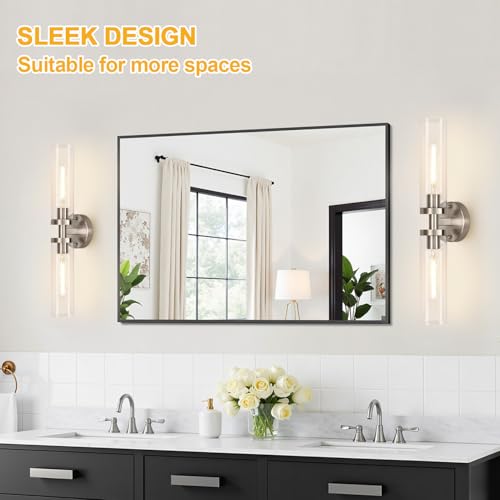 Image of Indoi Brushed Nickel Wall Sconces, Hardwired Bathroom Sconces Vanity Light with Clear Glass, Modern Bathroom Vanity Lights fixtures for Mirror Bedroom Living Room Hallway Kitchen
