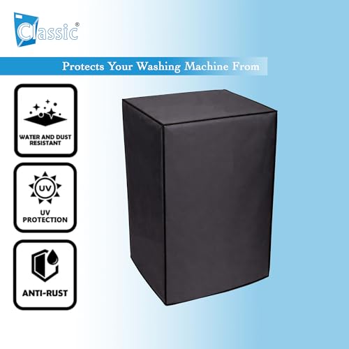 Image of Classic Top Load Washing Machine Cover Suitable For LG 8 Kg, 8.5 Kg, 9 Kg, 9.5 Kg, 10 Kg, Waterproof & Dustproof (58cmsX60cmsX90cms, Black)