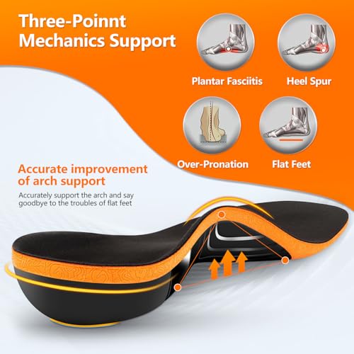 Heavy Duty Plantar Fasciitis Relief Orthotics,High Arch Support Insoles for Women Men, Flat Feet Orthotic Insert,240+lbs Work Boot Shock Absorbing Shoe Insole for Standing All Day,M