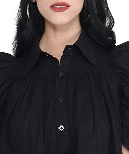 Image of Women's Power Shoulder Dress Plain Cotton Blend Western Dress