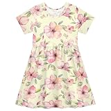 siphylline Vestidos de verano para niñas, vestidos de manga corta con volantes para niñas, Flores, 4 años