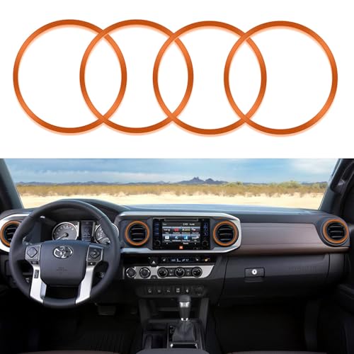 Image of Aluminum Alloy Vent Outer Rings Kit for Toyota Tacoma 2016-2023 (4pcs Orange) - Air Conditioner Vent Trim Rings, Metal Interior Upgrade Accessories