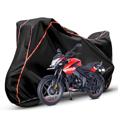 Image of Waterproof Bike Body Cover Compatible with Bajaj Bajaj NS 125 Dustproof Scratchproof - Motorcycle Cover for Two Wheeler, Outdoor Full Cover with UV, Duty, Rain Protection (Black & Red) R1A