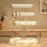 3 Tier Bracelet Holder Display - Detachable T Bar Beige Velvet Bracelet Holder, Jewelry Holder Organizer for Bracelet, Necklace, Watches, Rings - Image 3