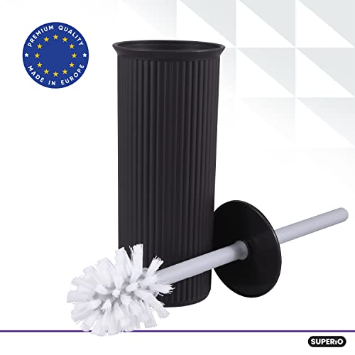 Image of Superio Ribbed Collection Toilet Bowl Brush and Holder Set, Decorative Plastic Bathroom Toilet Brush with Holder, Toilet Cleaner Scrubber, Brown - 1 Pack