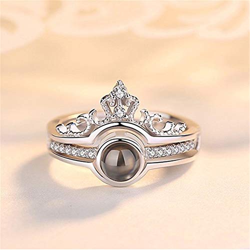 AILIN 100 Languages I Love You Personalized Photo Projection Ring Set With Crown 925 Stelring Silver Custom Picture Text Rings Wedding Birthday Jewelry Gifts For Women2