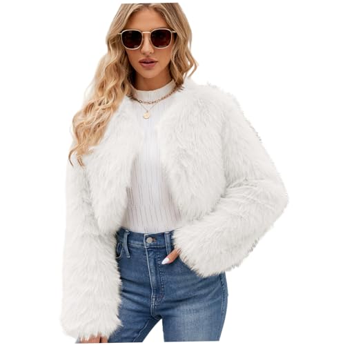 Manteau en fausse fourrure blanche chaude à manches longues pour femme