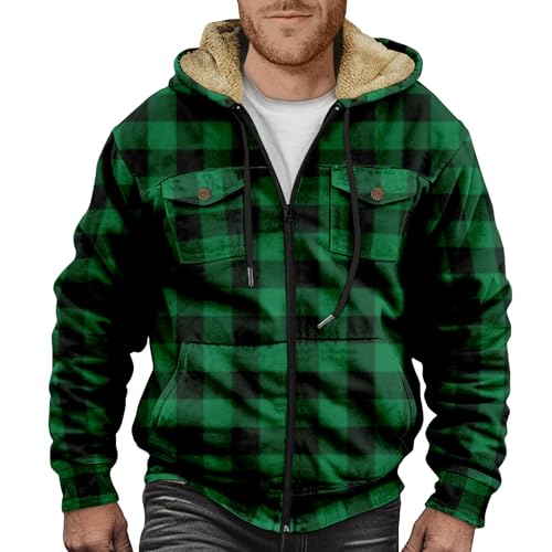 Mens Winter Coats Zip Up Sherpa Fleece Lined Big and Tall Thicken Vintage Hunting Warm Plush Long Sleeve Outerwear