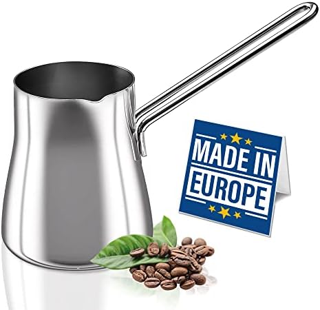 CRYSTALIA Premium Turkish Coffee Pot 18/10 Stainless Steel 445ml Stove Top Tea Maker, Milk Warmer, Greek Coffee Pot, Arabic Coffee Pot, Cezve Briki for Cooking, Chocolate Heater, Butter Melting Cup
