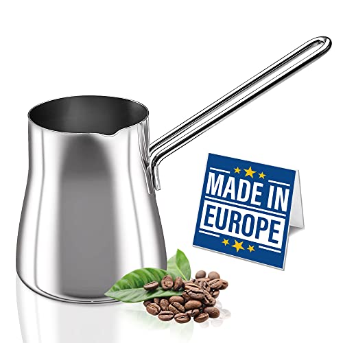 CRYSTALIA Cafetera Turca de Acero Inoxidable 18/10, 425 ml para Estufa, Cazo para Calentar Leche, Chocolate, Cafetera Griega, Cafetera Árabe, Cezve Briki, Cafe Turco, Taza para Derretir Mantequilla
