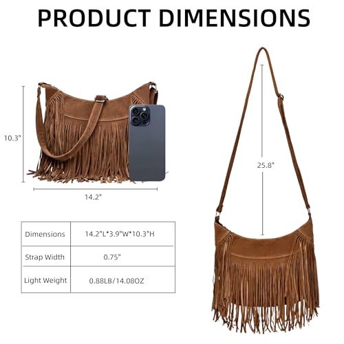 Image of Fringe Hobo Bags for Women Vintage Suede Crossbody Bag Hippie Western Cowgirl Purses Tassel Shoulder Bag