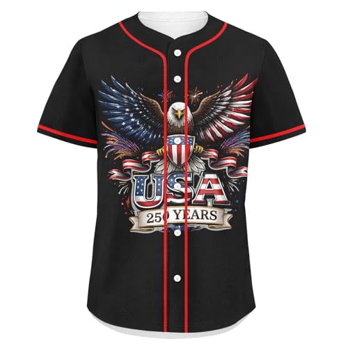 Camiseta masculina de béisbol 250 Aniversario USA 1776-2026 Águila Patriótica Día de la Independencia Botones Secado rápido miniatura 5