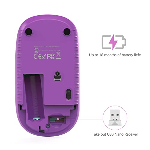 Image of VssoPlor Wireless Mouse, 2.4G Slim Portable Computer Laptop Mouse with Nano Receiver Quiet Silent Optical Mice for Notebook, PC, Laptop, Computer-Gradient Purple