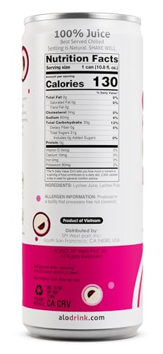 ALO Slim Can Juice, Lychee with Real Fruit Pulp| 10.82 fl oz, Pack of 12 | Plant-Based Beverage, 100% Natural Juice