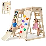 SOFTHOM Maxi Klettergerüst Indoor ab 1 Jahr, 10 in 1 Klettergerüst für Kinder, Montessori Kletterset mit Höhenverstellung Tafel, Schaukel, Kletterwand, Kletterdreieck, Spielplatz für Kinderzimmer