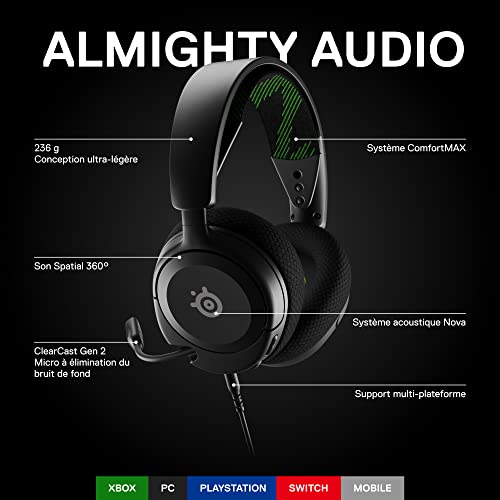 SteelSeries Arctis Nova 1X - Casque de jeu multi-système — Hi-Fi avec pilotes — Son Spatial à 360° — Coussinets d’Oreille à Mousse à Mémoire — Microphone antibruit — Xbox, PS5, PS4, PC, Switch - Blanc
