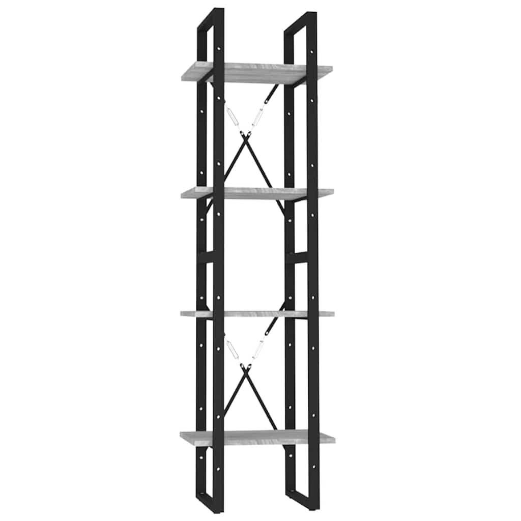 Libreria a 4 scomparti, grigio sonoma, 40 x 30 x 140 cm, scaffale con 4 ripiani in legno e struttura in metallo, libreria per soggiorno e ufficio