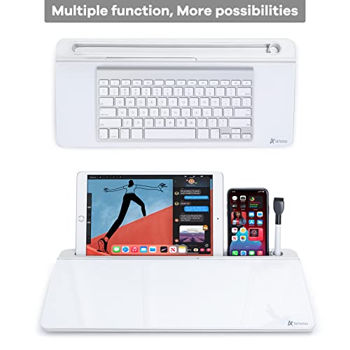 White Glass Desk Whiteboard with Storage for Home Office and School Supplies