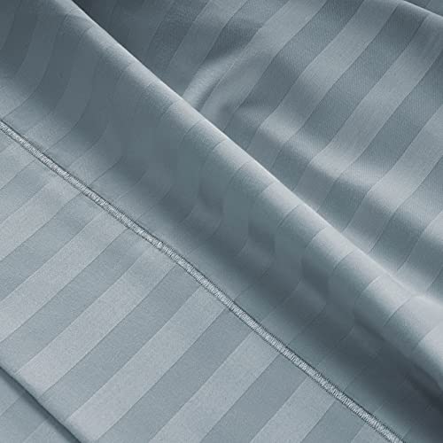 Lane Linen 100% Cotton Queen Striped Sheet Set With Deep Pocket Fitted Sheets, 4 Piece Hotel Luxury, Soft Cotton Striped Bed Sheets Set For Queen Size Bed, 1 Fitted Sheet, 1 Flat, 2 Pillowcases - Blue #TOP6