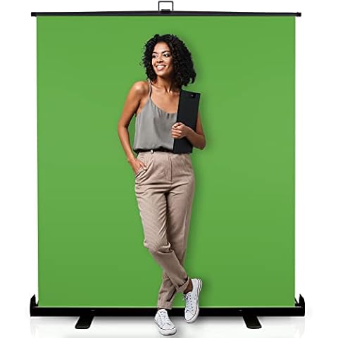 62 inches Wide Large Collapsible Chromakey Panel Green Screen for Photo Backdrop and Streaming - Portable Pull Up, Solid Aluminum Base Wrinkle-Resistant Fabric, Auto-Locking Air Cushion Frame Cover