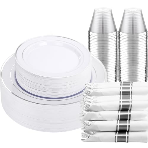 DaYammi 210PCS Silver Plastic Dinnerware Set for 30 Guests