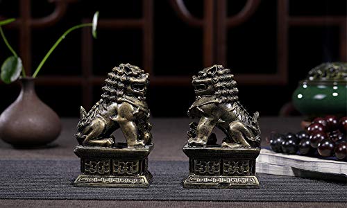 Seyee-bro Foo Dogs Guardian Lion Statues - Pair of Fengshui Fu Dogs Figurine - Housewarming Congratulatory to Ward Off Evil Energy Tabletop Decor Statue