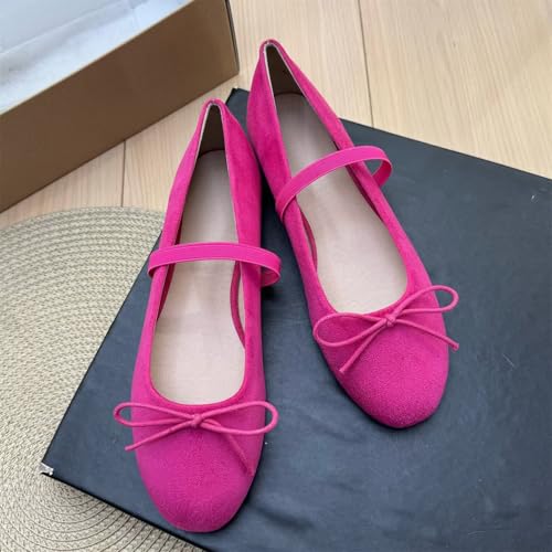 Image of TN TANGNEST Women's Mary Jane Flats Bow Ballet Shoes | Round Toe Flats with Buckle Strap Dressy Comfortable Faux Suede Flats