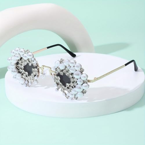 Elegant Cute Rhinestone Women's Sunglasses Metal Glasses Artificial Pearls Party Glasses Outdoor Retro trendy3