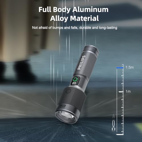 Image of PHILIPS 9000mAh LED Torch Light, 3000LM Flashlight with Telescopic Zoomable, 1000M Coverage, 60W High Power Rechargeable Handheld Flash Light for Indoor, Camping, Exploration, Emergency Lighting